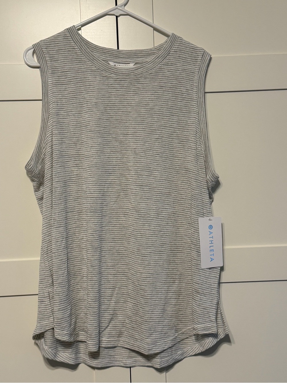 Athleta Light Grey and Heathered Grey Striped Sleeveless Tank
